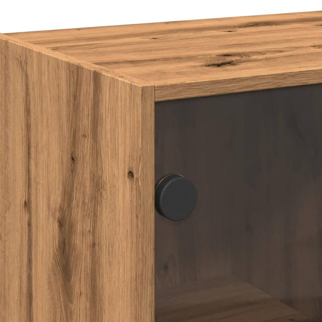 Homgoday Armario alto con puertas, armario multiusos para salón, roble Artisan, 68 x 37 x 142 cm, material de madera