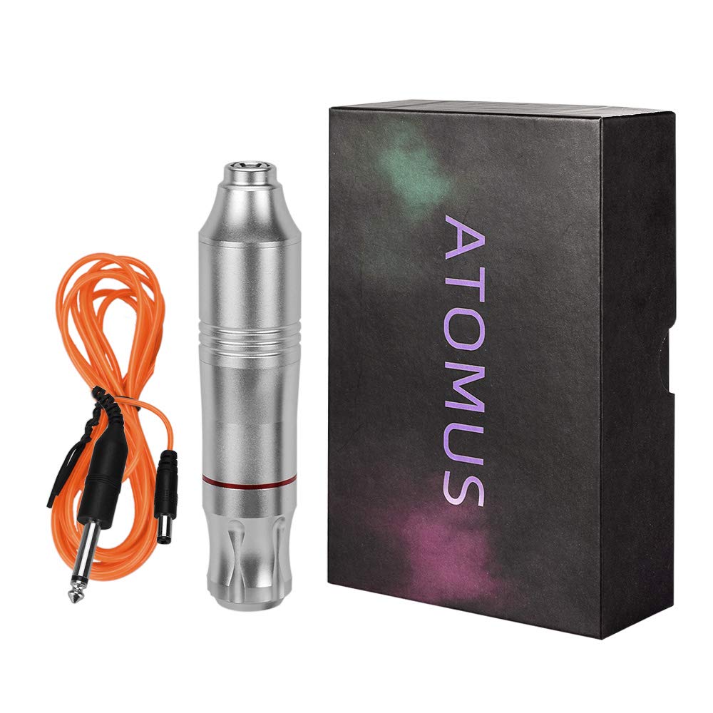 Rotary Tattoo Machine, ATOMUS Tattoo Pen Style Cartridge Machine Gun Liner Shader with DC Cord 9000r/m Motor Zinc Alloy Tattoo Machine Kit for Body Art Tattoo (Silver)