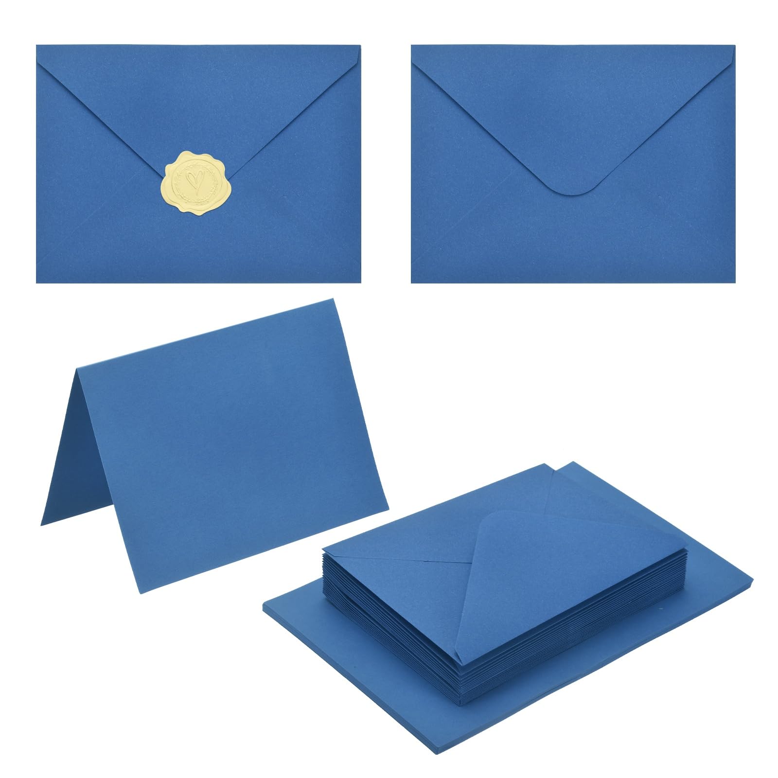PATIKIL 50Pack Dark Blue 4x6 Envelopes with Cards, V Flap A6 Envelopes with Cardstock & Gold Stickers for Greeting Cards Wedding Greeting Birthday Invitations Letter Mailing — image 1