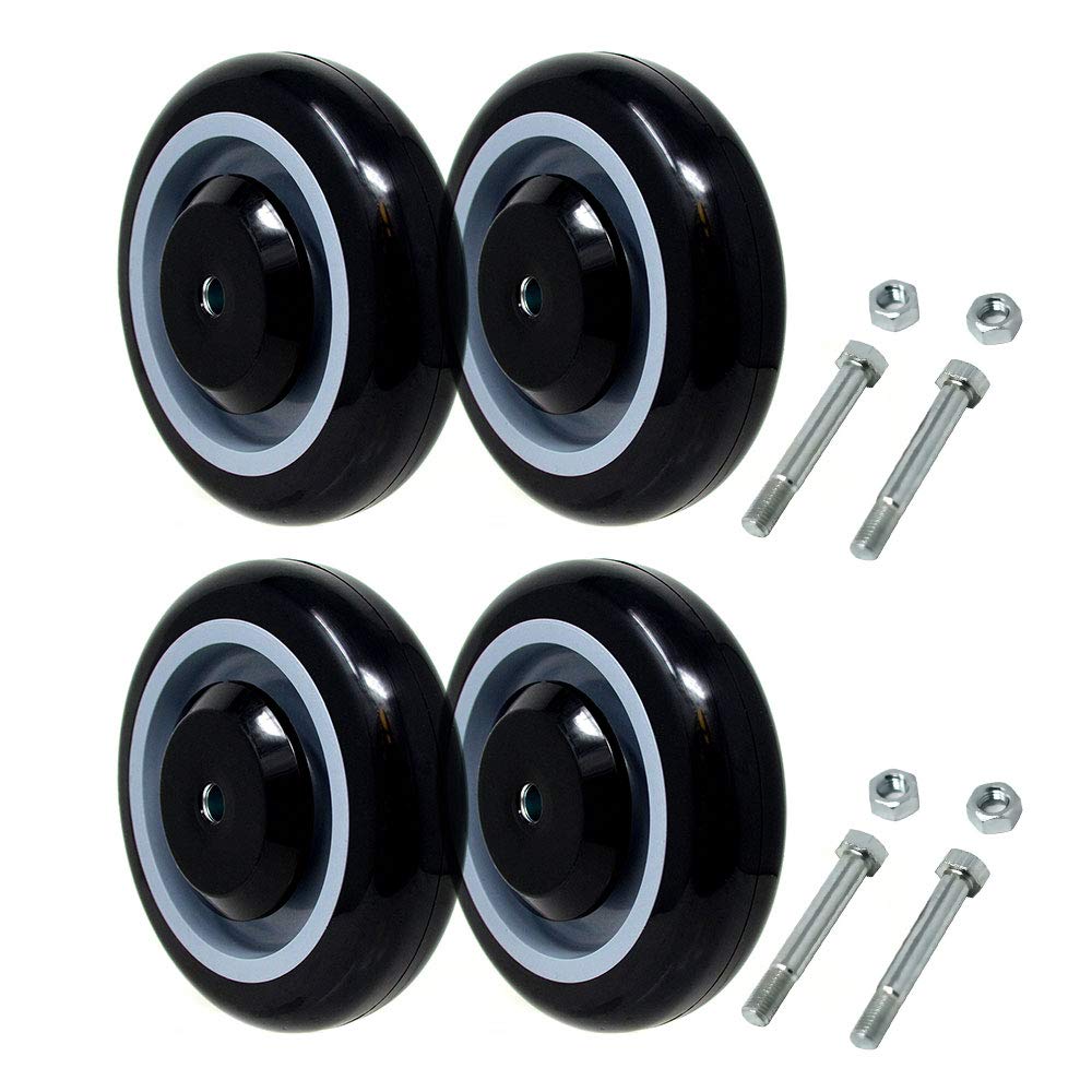 Rueda para carrito de compras de 5 x 1.25 pulgadas, eje de 5/16 pulgadas, capacidad de carga de 1400 libras en total (paquete de 4 unidades de diámetro de 5/16 pulgadas (negro/gris)