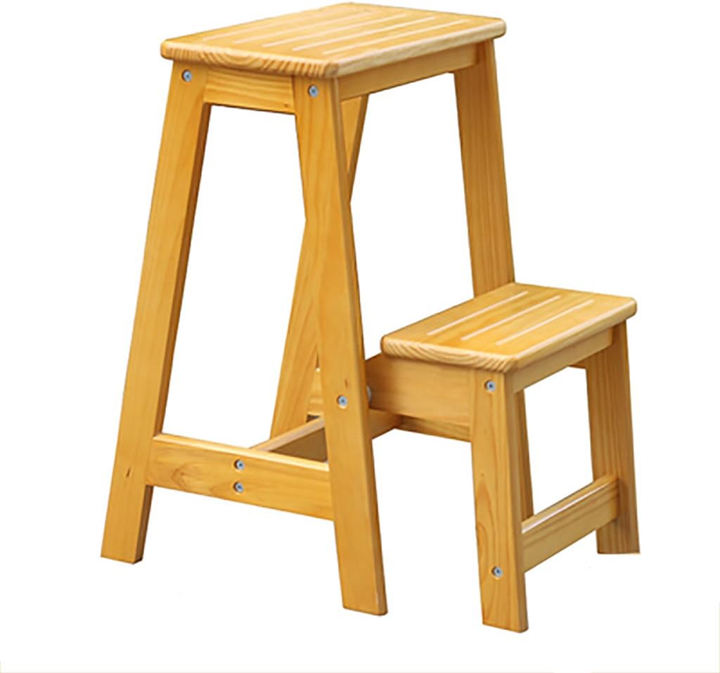 LUNEZY Folding Chair Stairs Multifunction Dual Use 2 Steps Solid Wood 4 Colors, 38.5 * 48 * 55CM (Color : Honey)