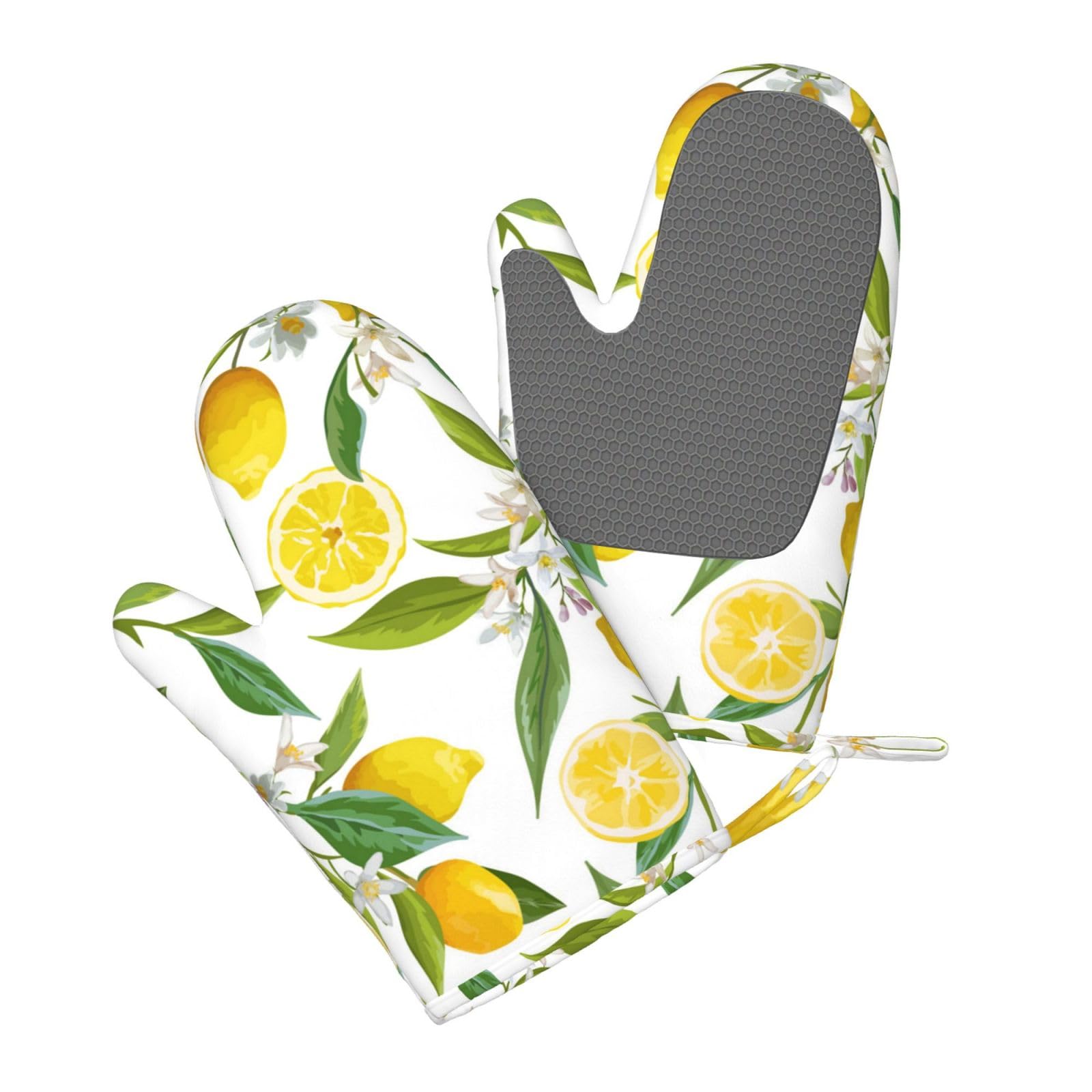 Citron Fruit Florals,Gants de Cuisine et maniques (Lot de 4), antidérapants Gants de Four résistants à la Chaleur