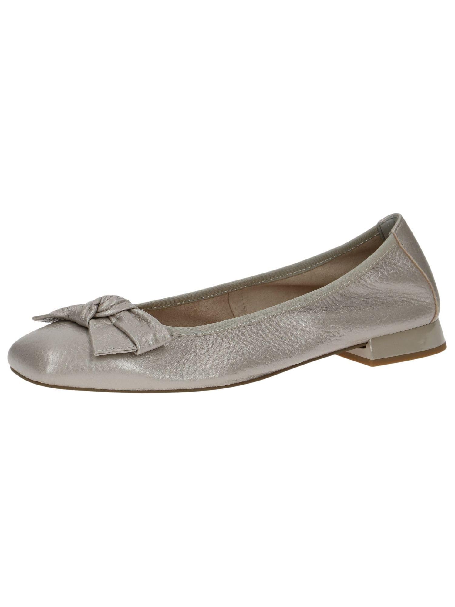 CAPRICE Women Ballet Flats Leather with Block Heel, Gray (Stone Per.Deer), 6.5 UK