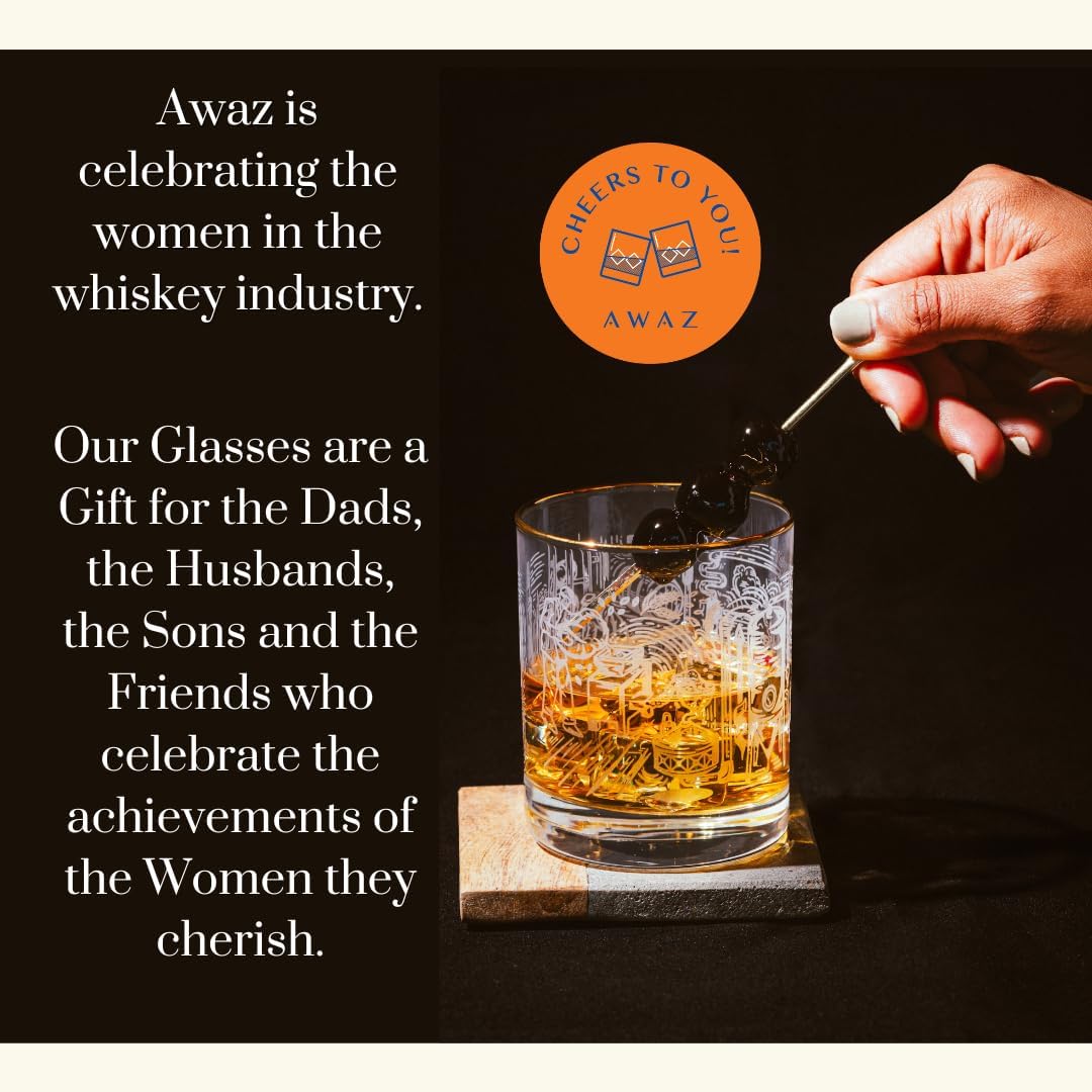AWAZ Whiskey Glasses – Set of 2, Engraved with Whiskey-Making Process, 24k Gold Rim – 11oz Scotch, Bourbon Lovers Glass – Best Gift - Men, Dad, Husband, Coworker – Holiday, Birthday, Retirement - Image 7