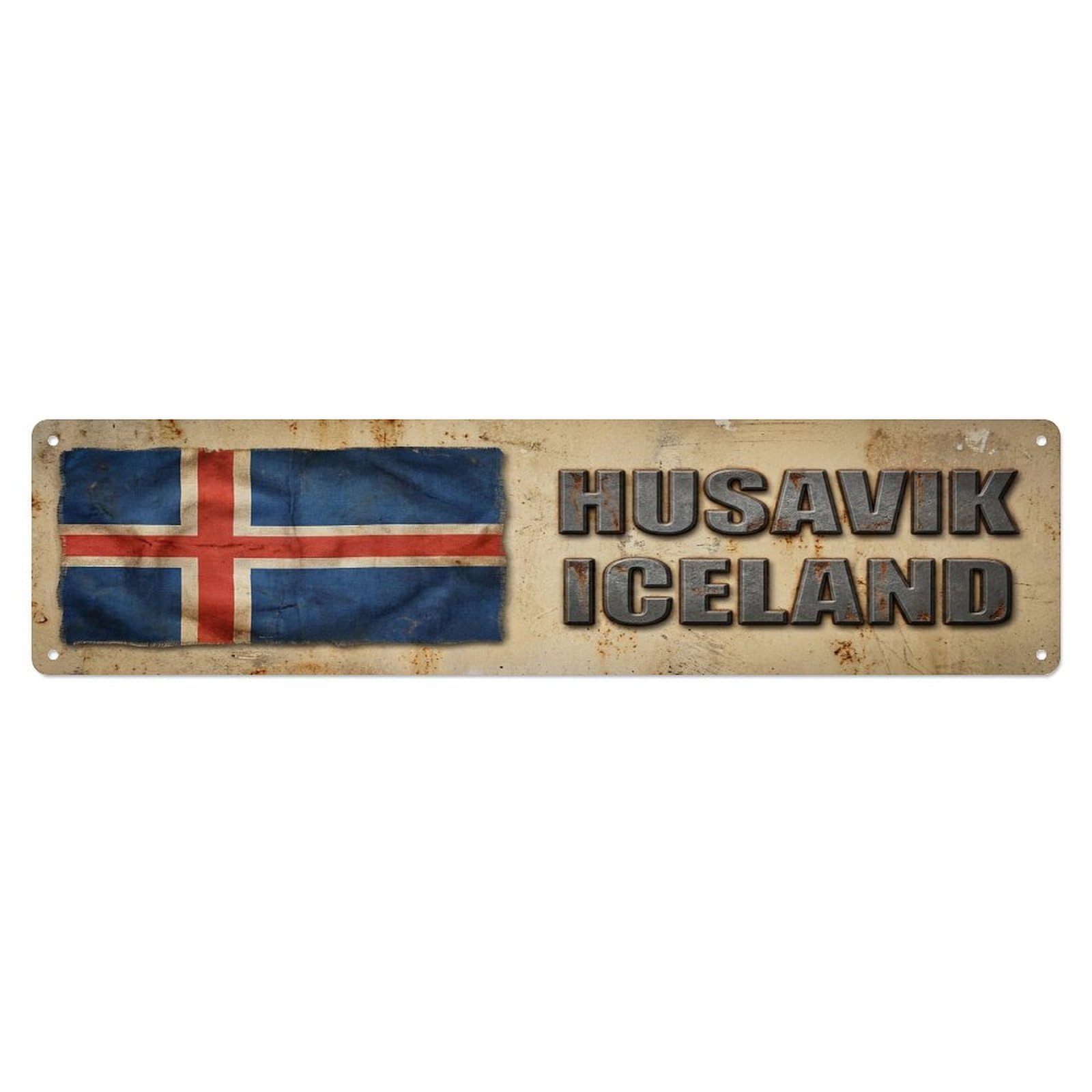 Vintage Husavik Iceland Flag Decor Rustic Travel Metal Tin Sign