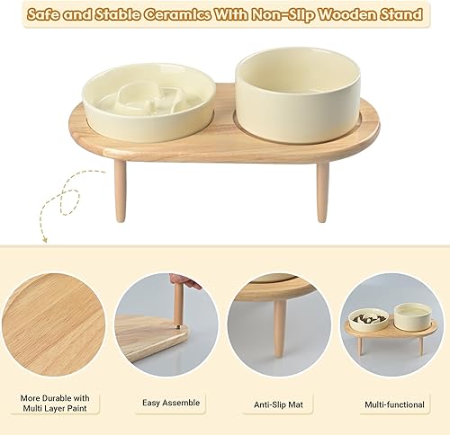 Miniatura 4 de SPUNKYJUNKY Alimentador lento de cerámica elevada con cuenco de agua para perros, paquete combinado para razas pequeñas y medianas con 2 estilos de