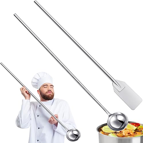 2 cucharones de mezcla de cangrejos de 48 pulgadas y cuchara de mango largo de acero inoxidable de 48 pulgadas para ollas de lote grande, cerveza,