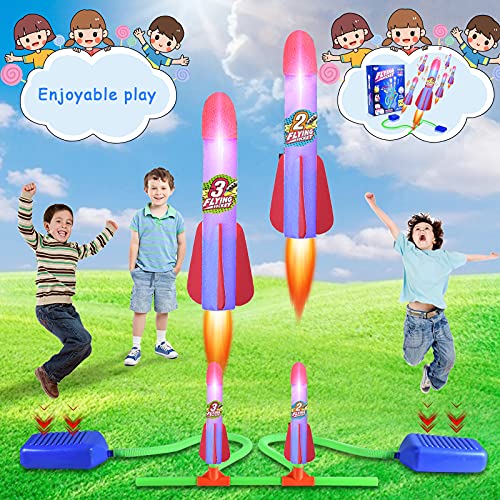 Herefun Rakete Spielzeug für Kinder, Druckluftrakete Spielzeug mit 6 Leuchtende Schaumstoff Raketen, Spielzeug… – Bild 7