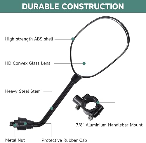 Miniatura 3 de Espejos universales para motocicleta, espejos negros de ATV de 0.394 in para manillar con soporte de 7/8 pulgadas compatible con Honda Yamaha