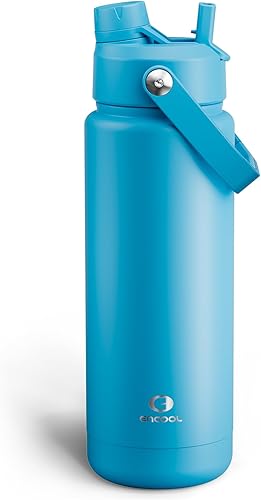 Miniatura 46 de ENCOOL Botella de agua aislada con popote, de acero inoxidable, a prueba de fugas, sin BPA, al vacío de doble pared que se mantiene fría durante 24