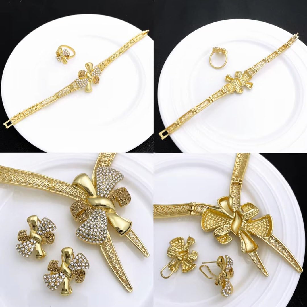 Set di gioielli con fiocco placcato oro 18carati for donna,fiocco alla moda