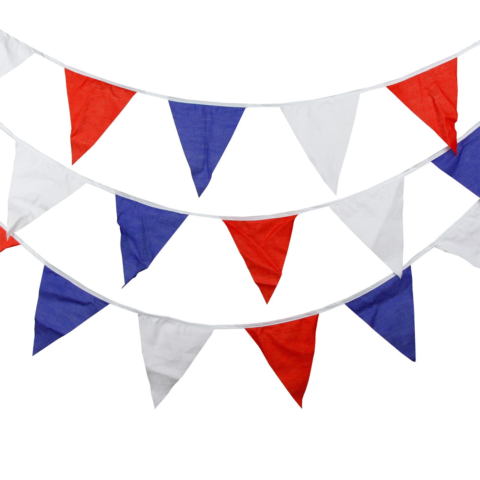 18M Plastic Bunting Banner 20*30CM Red White and Blue Bunting Flags with 50Pcs Plastic Triangle Flag Garland Party Decorations Supplies Sporting Events Pub BBQ Royal Theme Great Britain French USA