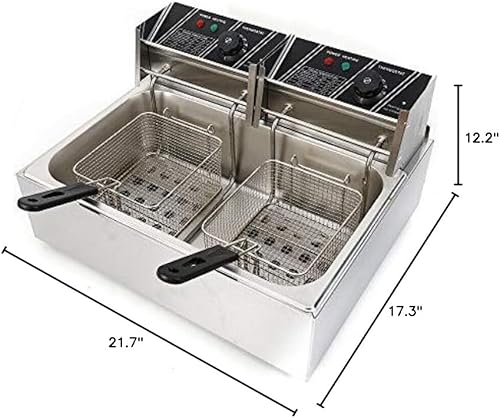 Miniatura 10 de Dual Tanks Freidora eléctrica 5000W 12L Mesa de acero inoxidable Restaurante Cocina Freidora con 2 cestas Supermercados Soportes de comida rápida