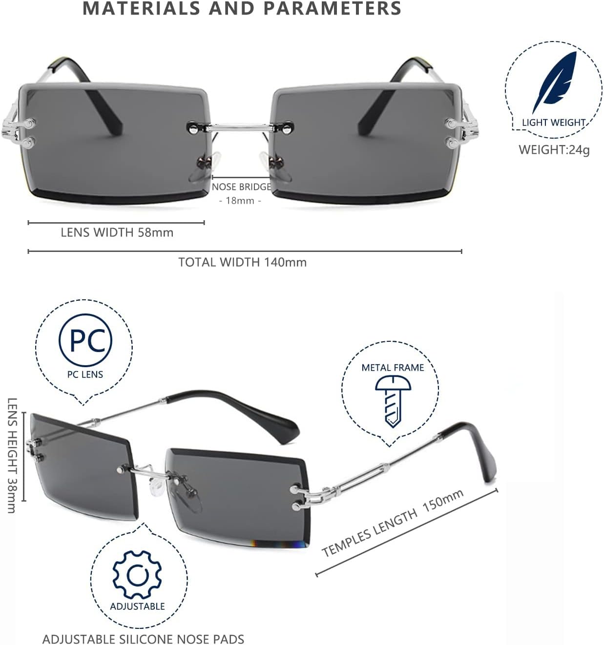 LASPOR Retro Rimless Rectangle Sunglasses for Women Men Tinted Lens Gold Metal Frameless Vintage Square Glasses - Image 5