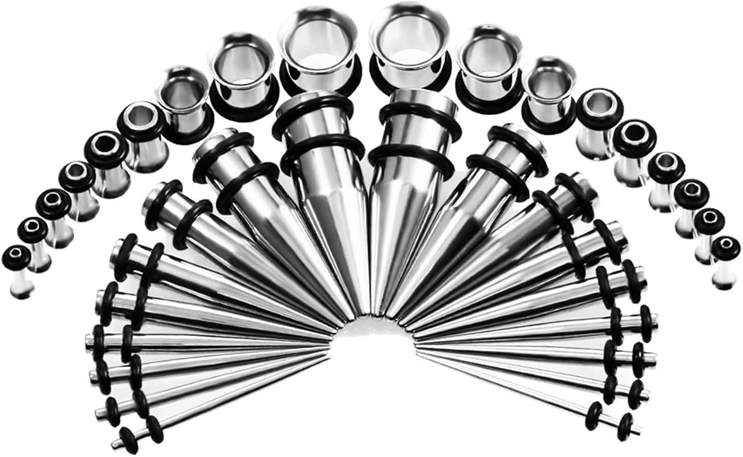 Daesar 36PCS Tunnel Gauges, 14G-00G Ear Gauges 1.6mm-10mm Hoop Cone Ear Piercing Set Stainless Steel Tunnels for Ears Piercing Jewelry