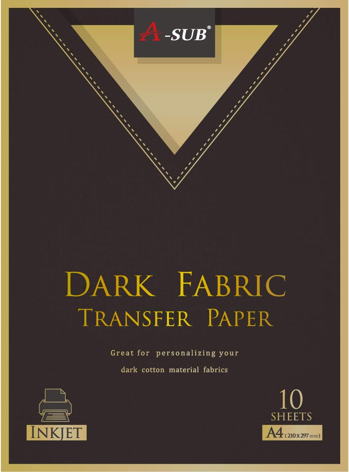 A-SUB Inkjet Iron On T Shirt Transfer Paper for Dark Fabrics 10 Sheets A4, Print Your own DIY Shirts for Christmas, Anniversaries, Birthdays and Parties