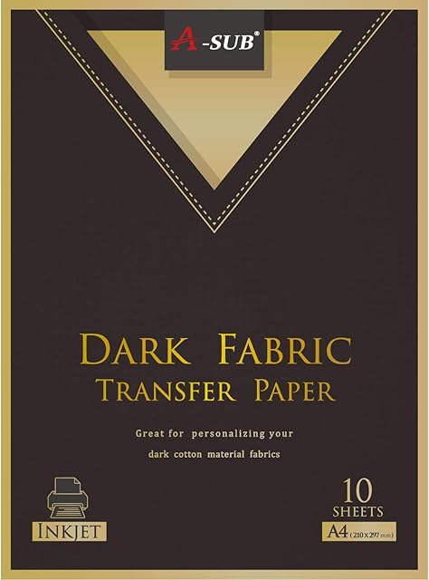 A-SUB Inkjet Iron On T Shirt Transfer Paper for Dark Fabrics 10 Sheets A4, Print Your own DIY Shirts for Christmas, Anniversaries, Birthdays and Parties