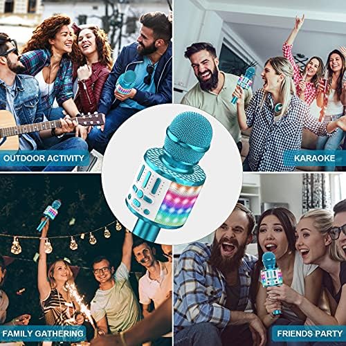 Mikrofon do karaoke, bezprzewodowy mikrofon Bluetooth LED, do śpiewania z głośnikiem, zabawka karaoke dla dzieci, domowa maszyna do karaoke, przenośny głośnik KTV do systemu Android/iPhone'a/iPada/PC