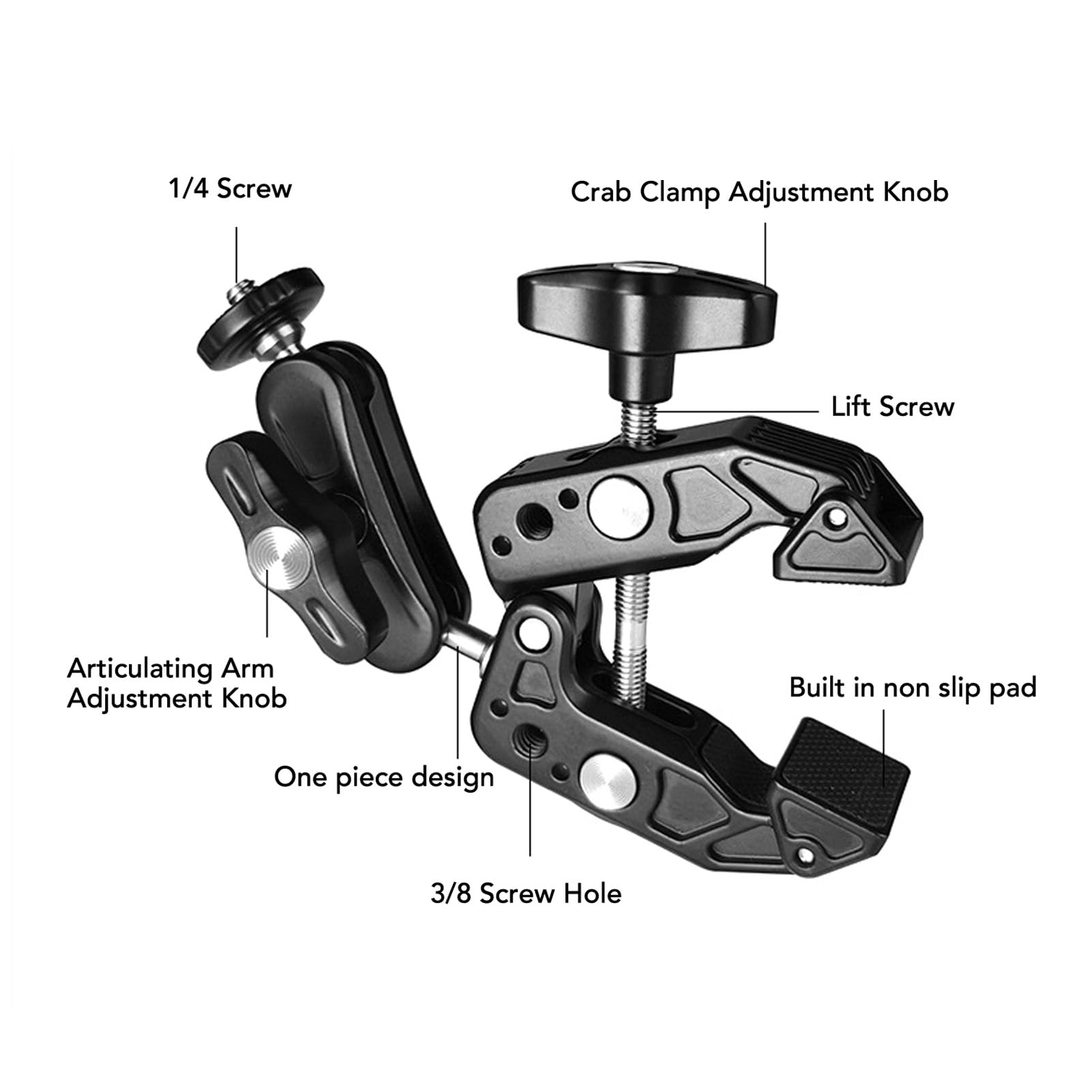 Podwójny uchwyt Super Clamp Mocowanie kamery ze stopu aluminium Adapter zaciskowy z głowicą kulową z interfejsem 1/4 3/8 cala do monitora Oświetlenie LED Profesjonalny sprzęt