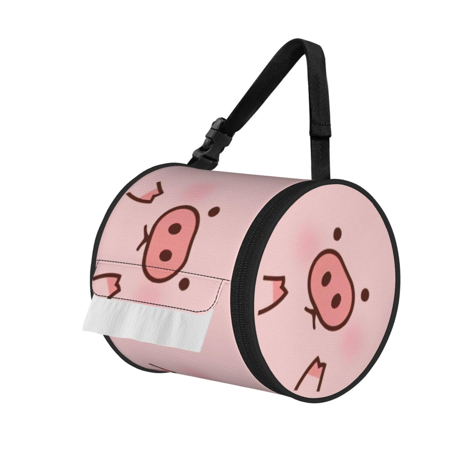 Cute Pig Printed Toilet Paper Holder Bag, Adjustable Strap Roll Paper Organizer for Car Kitchen Outdoor