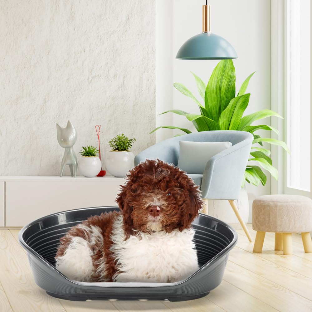 Ferplast Cuccia per Cani Cuccia in plastica per Cani taglia media 100% plastica riciclata Lettino per Cani lavabile traspirante e antiscivolo Siesta Deluxe, 82 x 59,5 x 25 cm., Nero