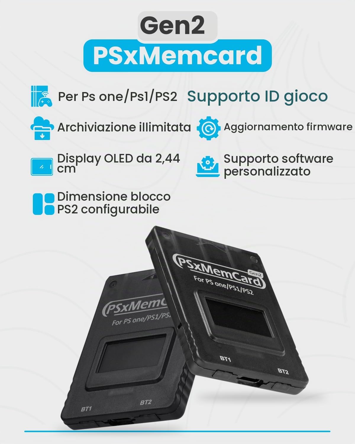PSxMemCard Gen2 include una MicroSD da 8GB, per PS2/PS1/PS One