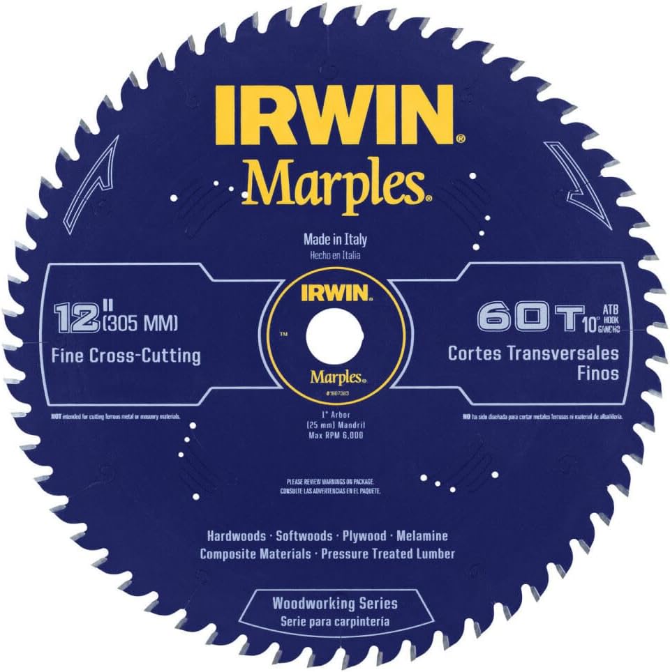 Irwin Tools 1807383 Marples Laser Cut 12-Inch 60-Tooth Alternate Tooth Bevel Circular Saw Blade