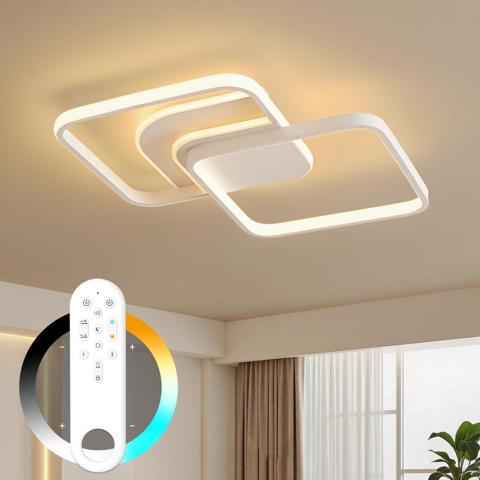 Plafoniera LED Dimmerabile 65cm, 45W Moderna Lampada da Soffitto con Telecomando, Stufenlos 2800-6000K Ceiling Light per Soggiorno, Dormitorio, Camera, Cucina- Bianco