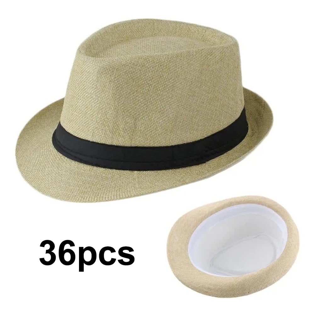 Sombreros Panamá de ala Corta, Sombreros Fedora Unisex para la Playa, Ideales para Fiestas, Disfraces y Bodas.