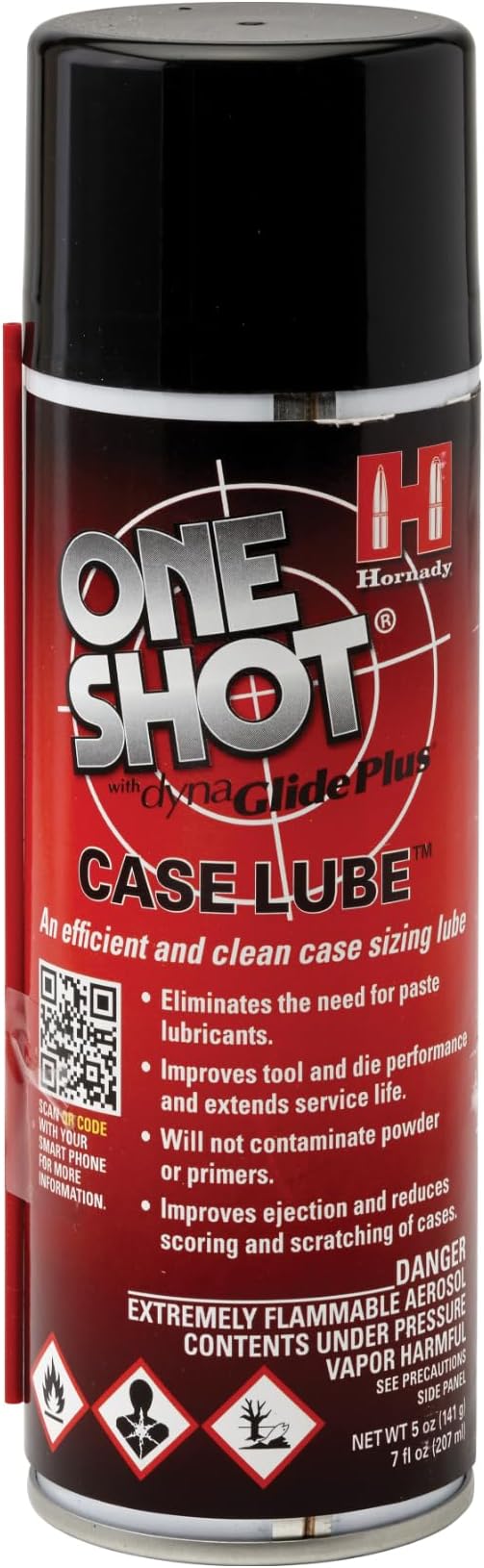 Hornady One Shot Case Lube with DynaGlide Plus, 5 oz - A Clean, Non-Sticky, & Easy to Use Aerosol Spray Lubricant Dry Film with No Petroleum Wax to Contaminate Powder or Primers -Quick Dry Lube Spray