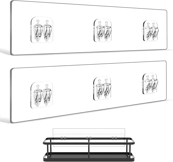 YASONIC 2-Pack Shower Caddy Adhesive Replacement - Transparent Waterproof Strips with Hooks, No Drilling Adhesive for Bath Storage Shelves, Kitchen Racks, Shower Basket & Soap Holder