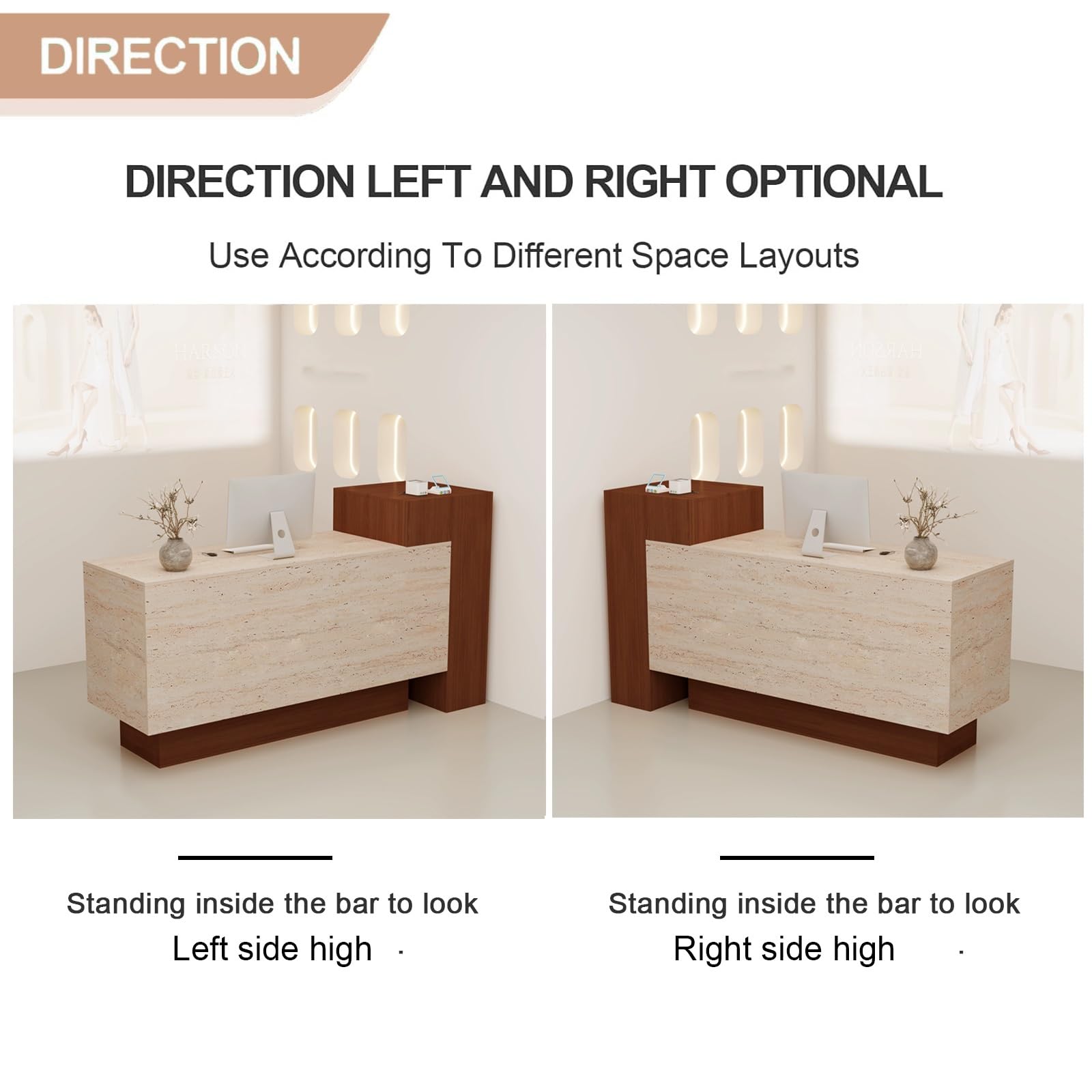 Scrivania da reception in legno, con cassetto chiudibile a chiave, tavolo da ufficio per casa e ufficio, 150 cm, elegante soluzione di archiviazione per reception e soggiorno