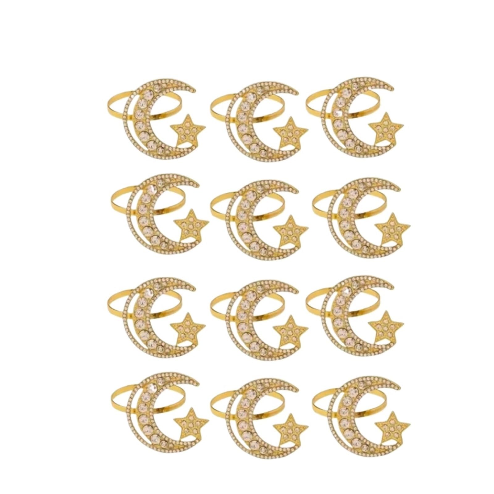 napkin rings Gold Napkin Ring Set Star Moon Design Alloy Crystal Metal Hollow for Ramadan Holiday Tableware Durable Holder(Golden-12PCS)