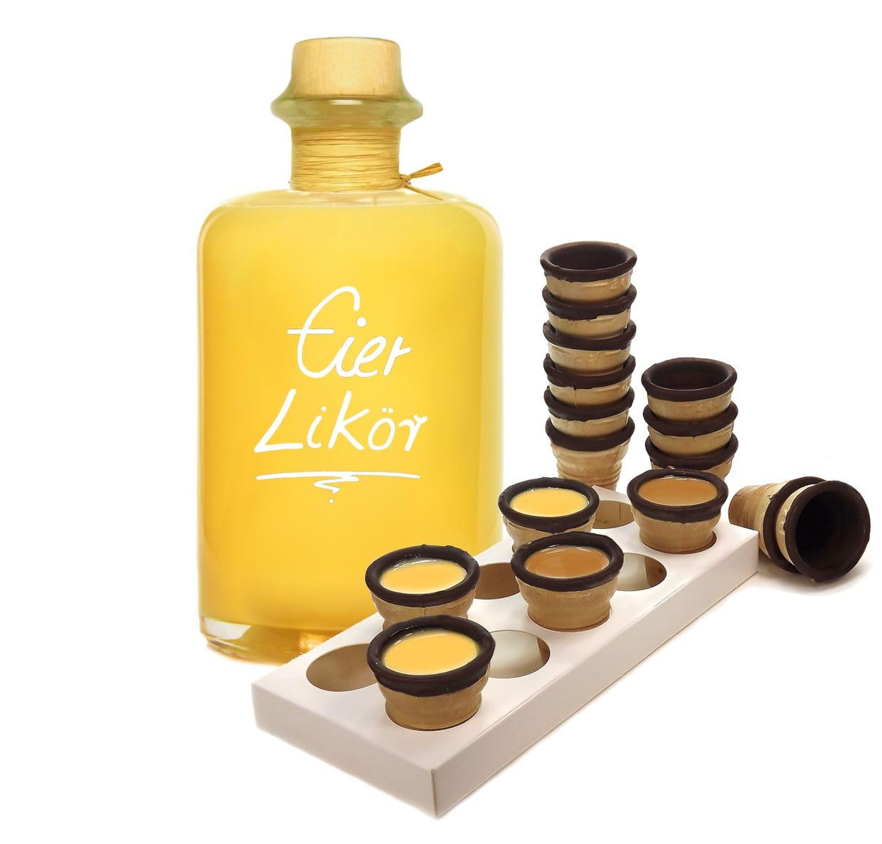 Eierlikör 0,7L mit Waffelbechern & Becherhalter - Sehr sämig & süffig 20% Vol.