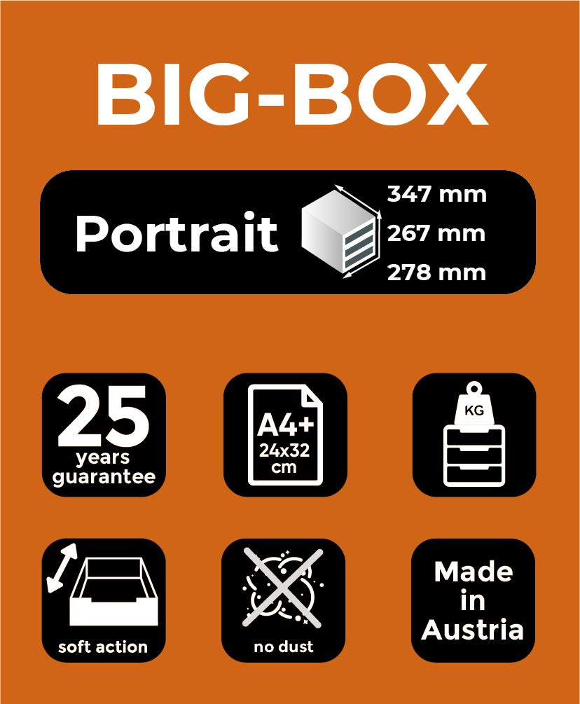 Exacompta 310014D - Módulo individual para documentos A4 + con 4 cajones, ultra-rígido y con stop de seguridad - 347x278x267 mm - BIG-BOX - Gris claro/negro
