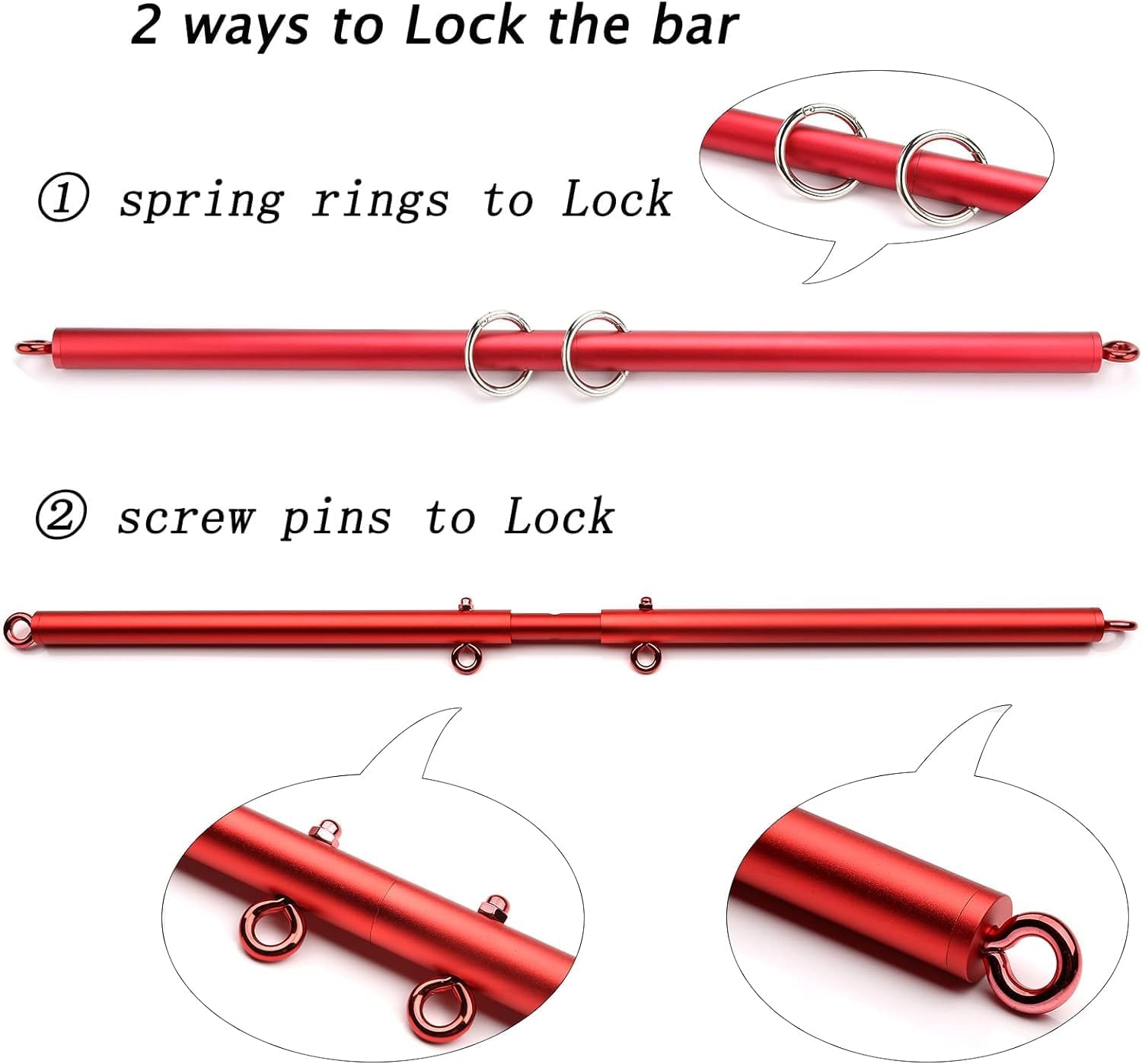 2 Red Spreader Bar Set Heavy Duty Stainless Steel Expandable Home Gym with 4 pcs Blue with Skull Pattern Adjustable Strap, Sports Aid Training Fitness Gear Pilates Aid Kit, Yoga Tool