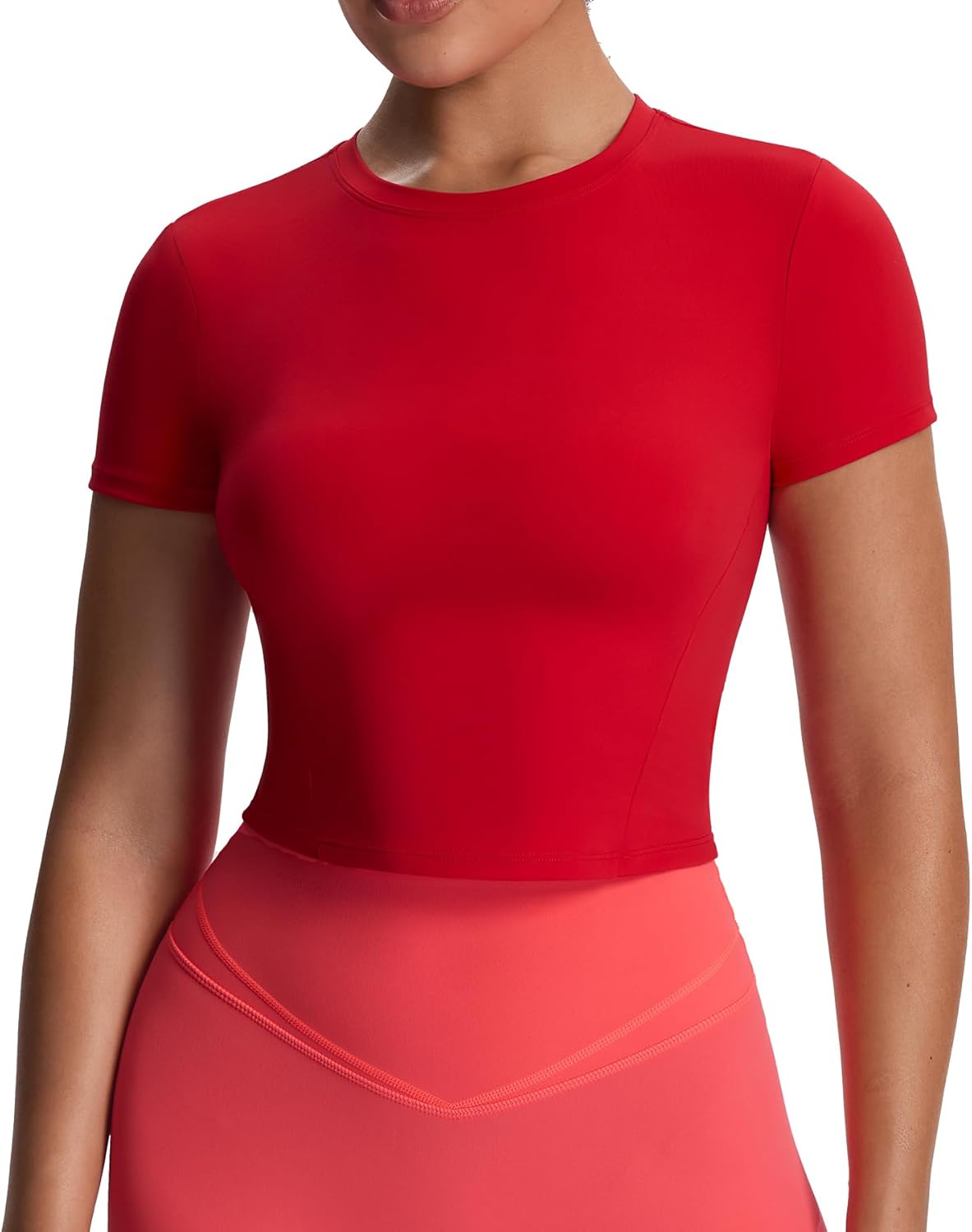 Aoxjox Women's Workout Short Sleeve T-Shirts Crew Neck Baby Tee Without Padded Athletic Gym Yoga Crop Tops