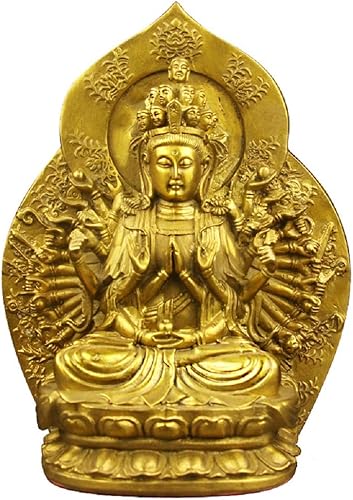 Miniatura 2 de Fengshui KwanYin - Estatua de las mil manos del bodhisattva de Guan Yin, estatuas de Buda de latón, esculturas para decoración del hogar (latón)
