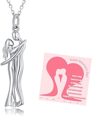 Hug Couple Necklace - Sterling Silver Couple Hug Pendant Necklace for Women Silver & 18K Gold