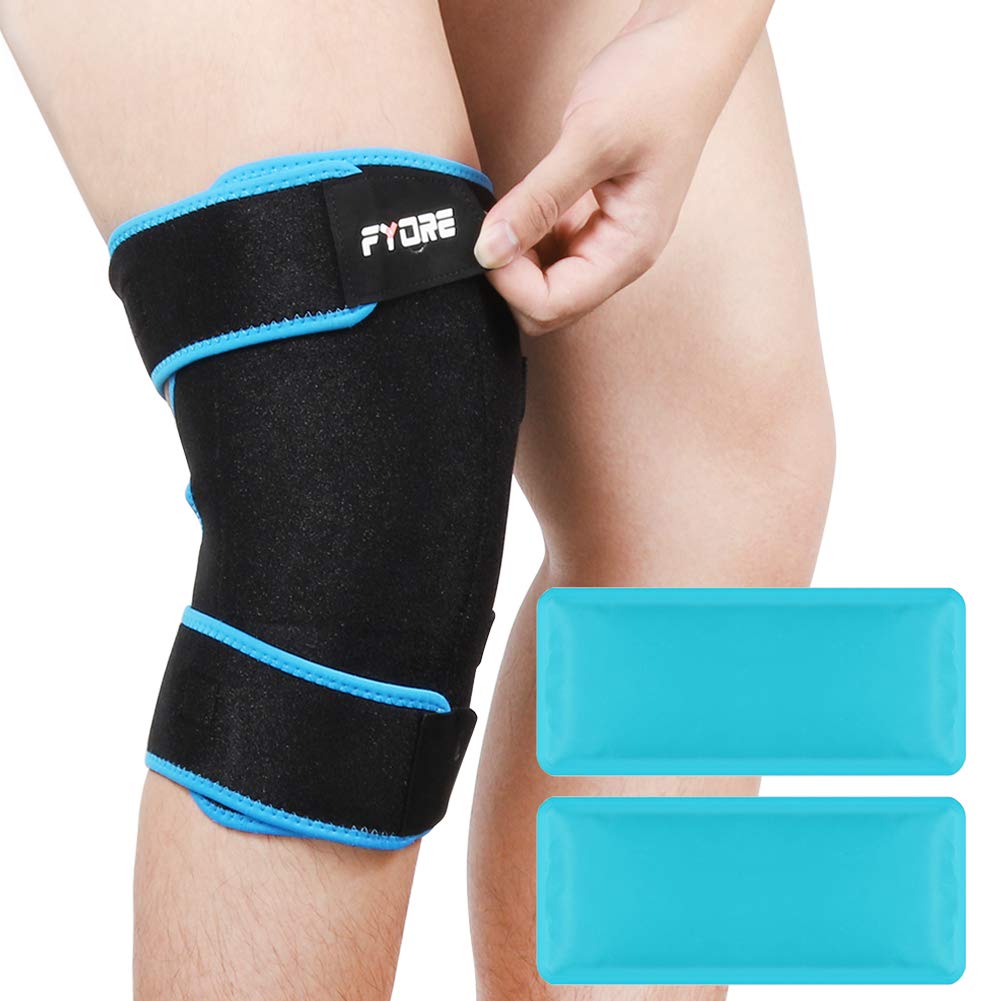 Fyore Knee Ice Pack Wrap, Knee Brace Reusable Hot & Cold Therapy Gel Pack Adjustable Compression Support Strap for Injuries, Knee Pain, Knee Surgery, Sprains, Swelling and Rheumatoid Arthritis
