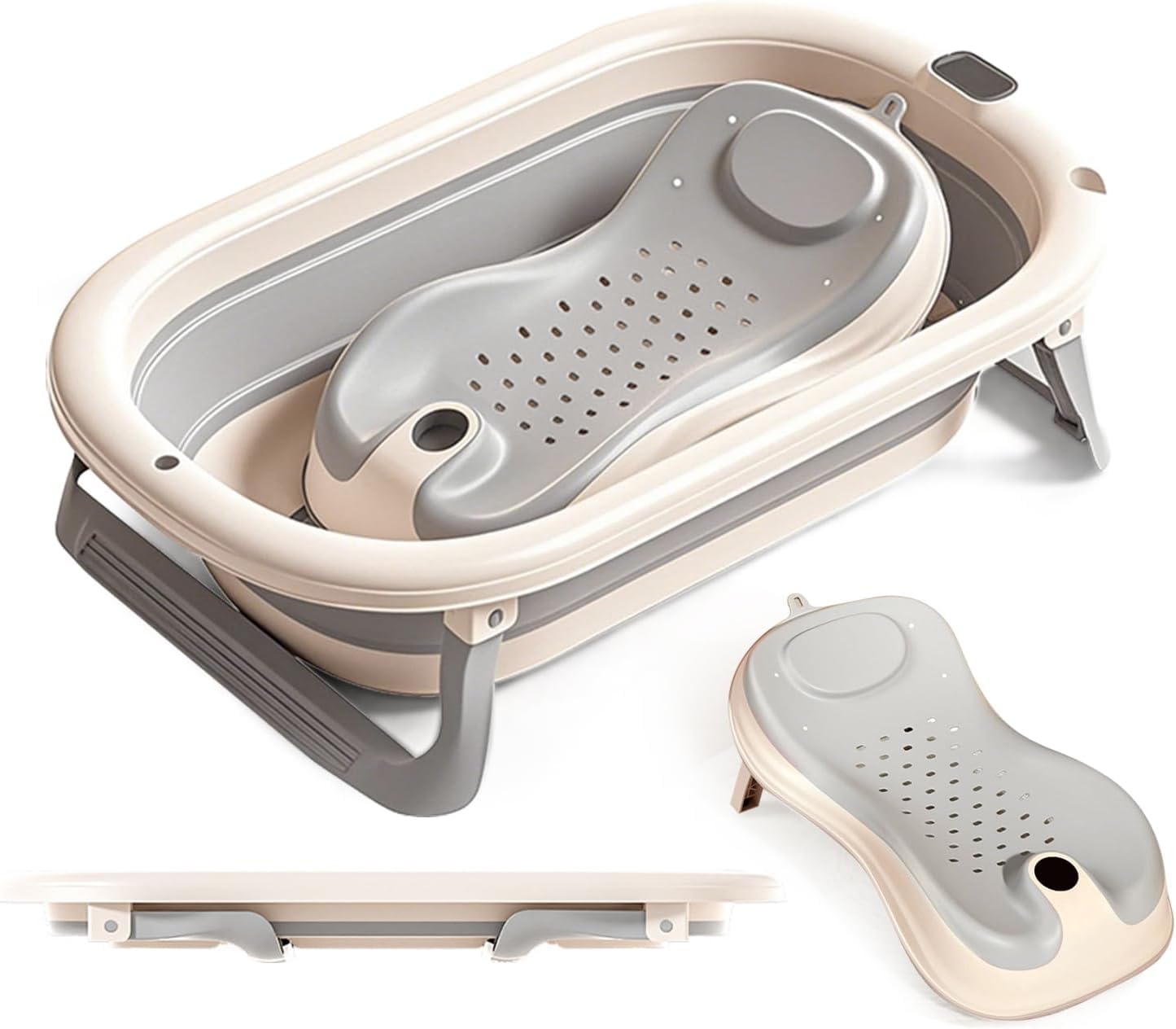 Moppet Elite Silicone Folding Baby Bath Tub with Silicone Baby Folding Bather/Bathrack, Newborn to Toddler Safe Bathtub (0-3 Years) Elite Combo (Grey)-picture-25