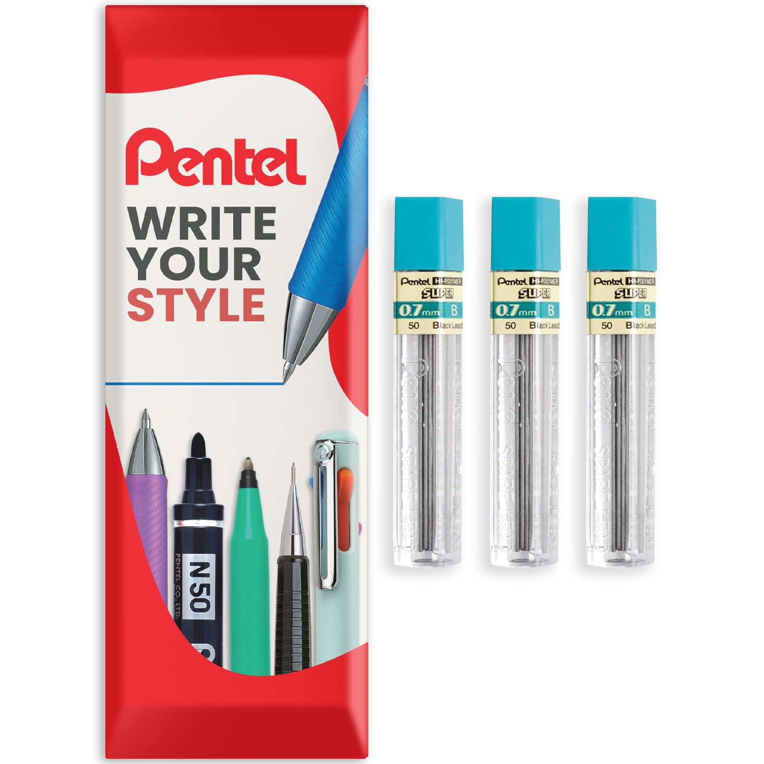 Pentel Super Hi-Polymer Mechanical Refill Leads - for Automatic/Mechanical Pencils - in Pentel Envelope Gift Packaging (0.7mm B, Pack of 3)