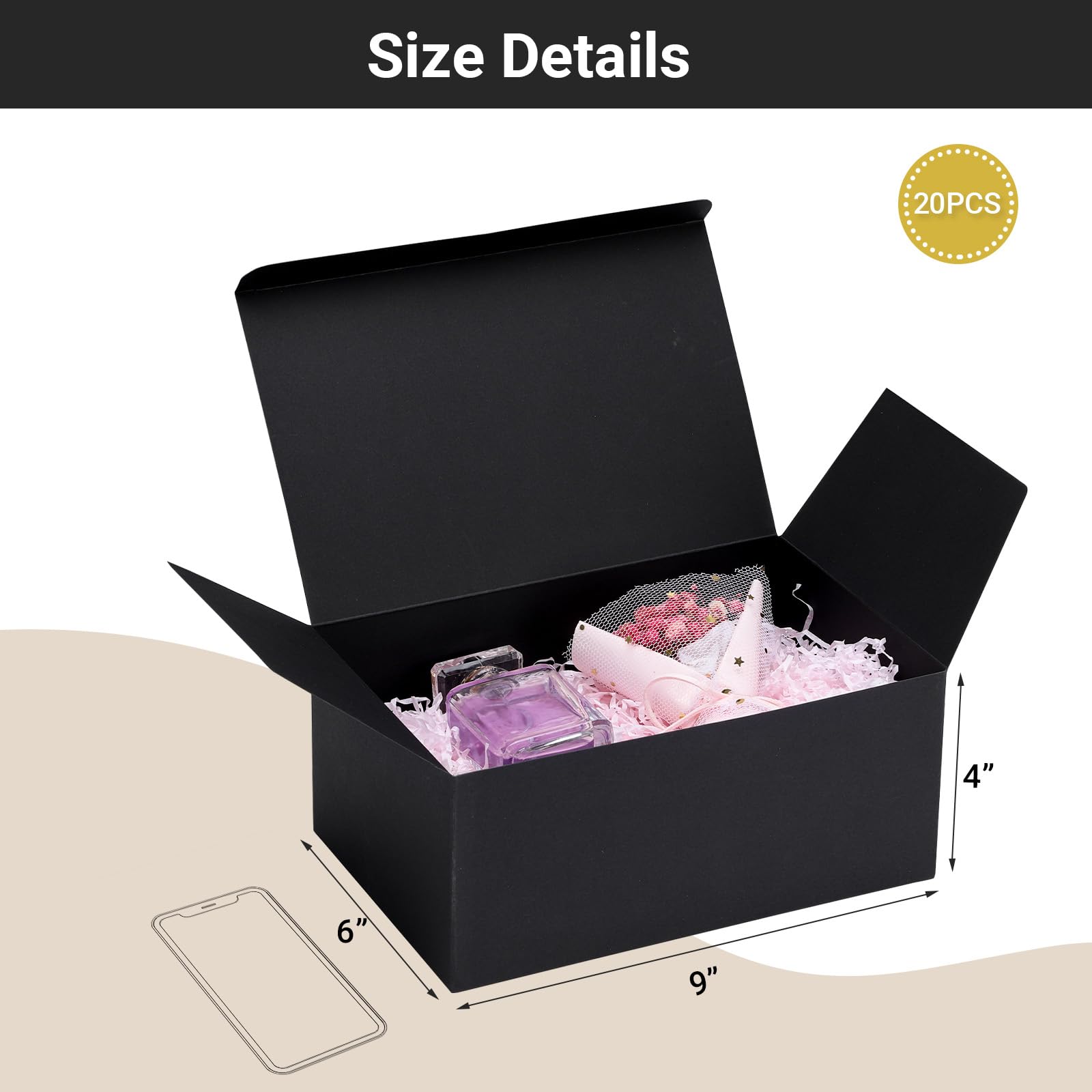 EUSOAR Confezione regalo nera, 20 scatole per proposte di damigella d'onore da 22,9 x 15,2 x 10,2 cm, con coperchio, facili da montare, in cartone, con nastro, per matrimoni, lauree, vacanze