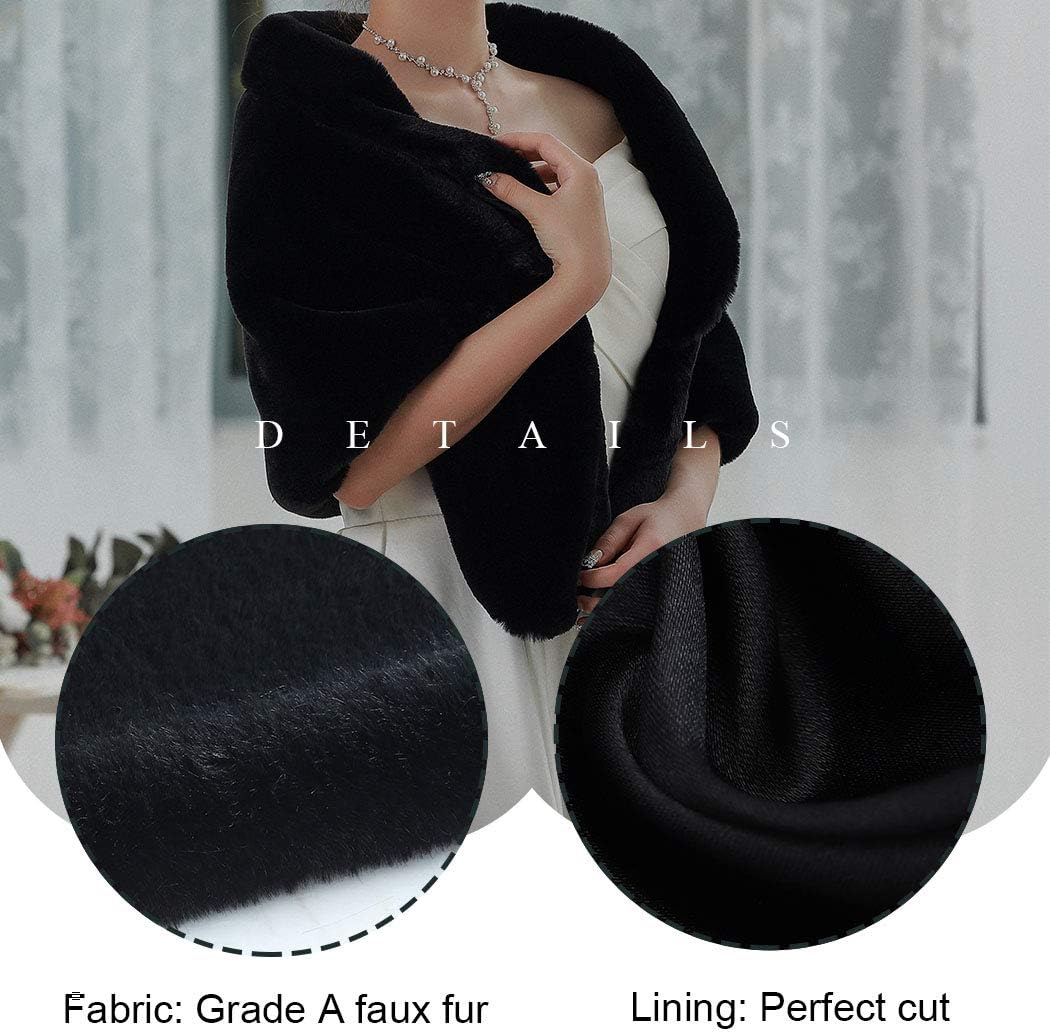 TWINKLEDE Wedding Faux Fur Shawl and Scarfs Bridal Fur Wraps and Shawls Winter Fur Stole for Brides and Bridesmaids