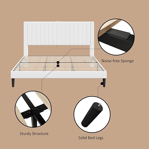 Miniatura 43 de Base de cama tamaño Queen con cabecera tapizada de terciopelo con estación de carga, soporte de listones de madera, base de colchón, somier