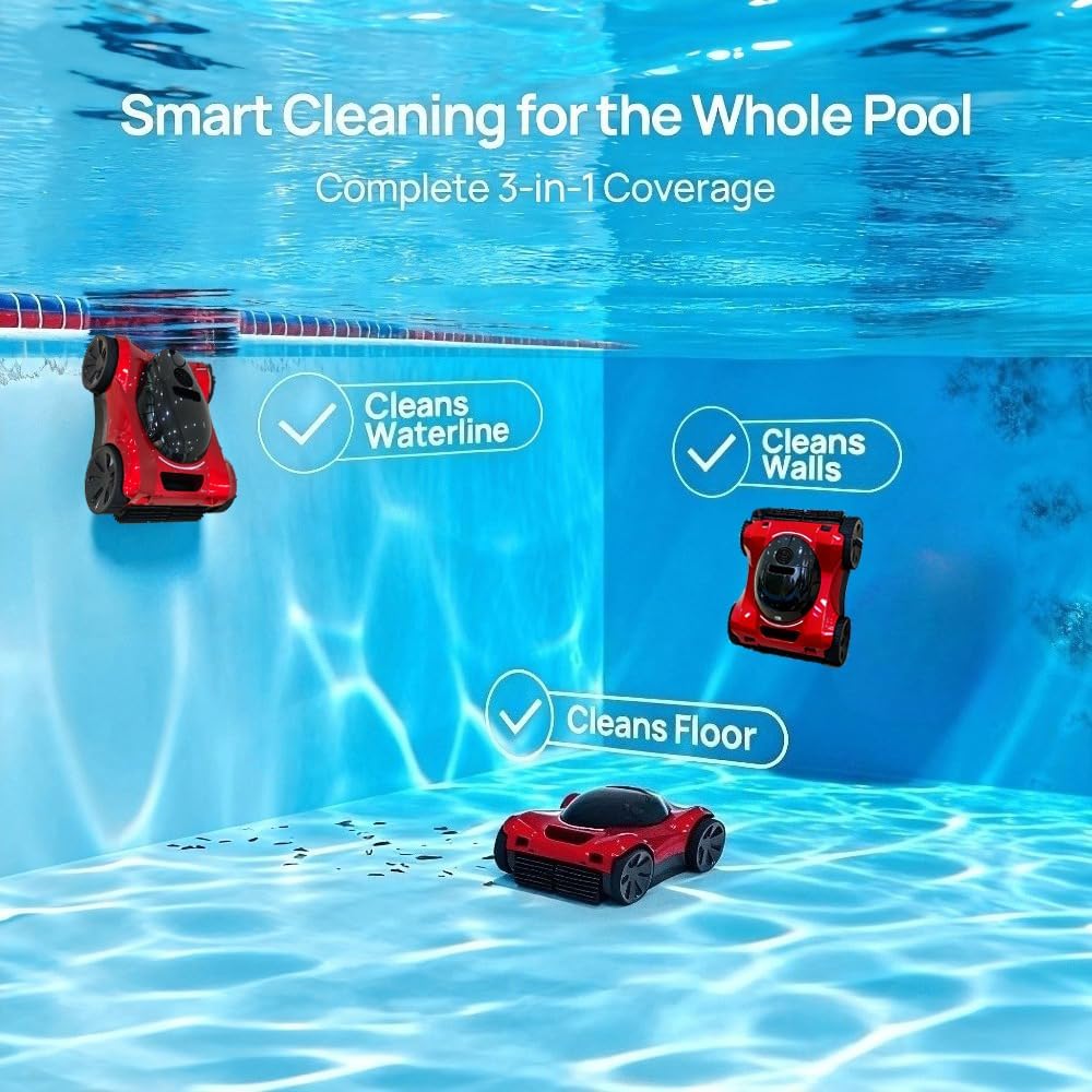 (2026 Upgrade) M8 Pro Robotic Pool Cleaner, Cordless Robotic Pool Cleaner,Wall & Waterline Cleaning, Double Filtration, Extended 8Hour Battery Life, App Support,Smart Navigation