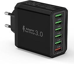 USB Charger, 6-Port Fast Charger, Multiple 33W USB Power Supply with QC 3.0 and USB 3.1A, USB Charging Adapter Charging Plug for iPhone 16 15 14 13 12 11 Pro Max SE 2020 XR XS 8 7, iPad Pro, Samsung,