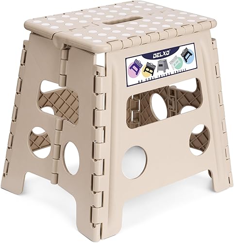 Miniatura 10 de Delxo Taburete plegable de 17.5 pulgadas, taburete plegable para adultos con bloqueo de seguridad, taburete plegable portátil de plástico, taburetes