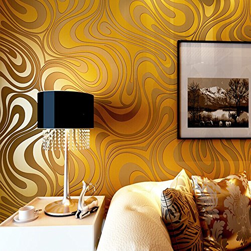 QIHANG Modern Abstract Curve 3D Wallpaper Roll Mural Papel De Parede Flocking for Striped Gold&Yellow Color Qh-Wallpaper 0.7m8.4m=5.88㎡ - Thumbnail 2