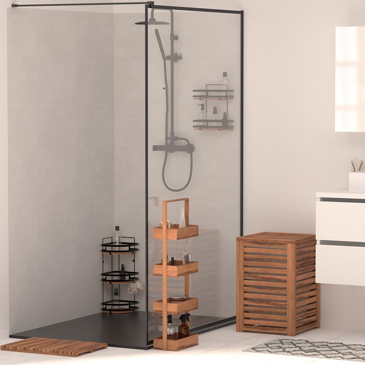 Tapis de Bain Caillebotis en Acacia 56x36cm Antidérapant Résistant à l'Humidité